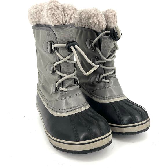 Sorel Kids 4 Gray Canvas Yoot Pac Insulated Waterproof Winter Rain Boot - Picture 1 of 9